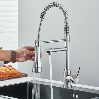 Kitchen Faucet with Pull Down Sprayer Single Handle Single Hole High Arc Spring Commercial Sink Faucet – 360° Swivel Splash-Proof Nozzle, Matte Black Chrome Brushed Nickel, Modern Monobloc Mixer Tap