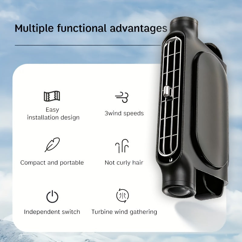 Bladeless Car Air Conditioning Fan|3-Speed Silent Cooling, USB Portable, Car Seat Fan, Suitable for SUV Trucks, Free USB Charging Cable