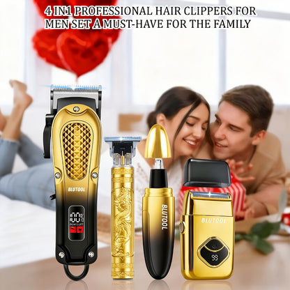 Men's Grooming Set 2 or 4 Piece - Cordless Electric Hair Clipper, T-Shaped Beard Trimmer, Nose Hair Trimmer & Electric Shaver, LED Display Professional Haircutting Beauty Kit, Father's Day Birthday Christmas Gift