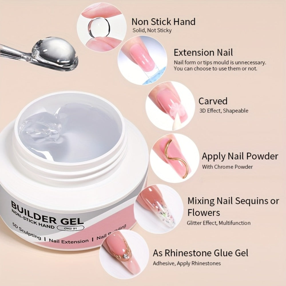 Builder Gel Nail Extension Sculpting Gel 60g No-Sticky Soak-Off – Clear & Milky White 3D Carving Molding UV/LED Curable Construction Gel for DIY & Salon Nail Art Women by BORN PRETTY
