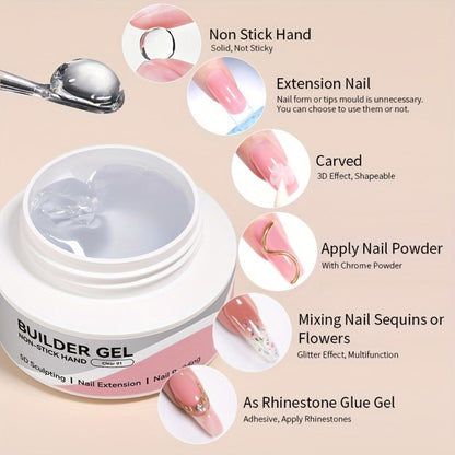 Builder Gel Nail Extension Sculpting Gel 60g No-Sticky Soak-Off – Clear & Milky White 3D Carving Molding UV/LED Curable Construction Gel for DIY & Salon Nail Art Women by BORN PRETTY