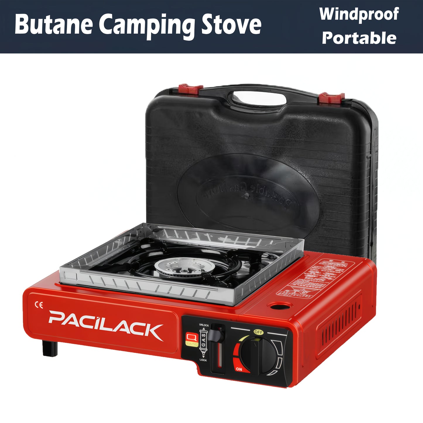Butane Camping Stove with Carrying Case & Windscreen - Compact Lightweight Portable Camp Stove, Ultra-Fast Ignition, Heavy-Duty Outdoor Cooking for Camping, Backpacking, Tailgating, Emergency Survival