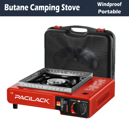Butane Camping Stove with Carrying Case & Windscreen - Compact Lightweight Portable Camp Stove, Ultra-Fast Ignition, Heavy-Duty Outdoor Cooking for Camping, Backpacking, Tailgating, Emergency Survival