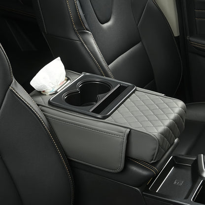 Universal Car Armrest Box Cover, PU Leather Center Console Mat with 2 Side Pockets + 2 Cup Holders + Multi-Functional Tissue Storage Space, Suitable for Phone/Water Bottle/Cards, Compatible with Most Car Models, Car Accessories, Women's Car
