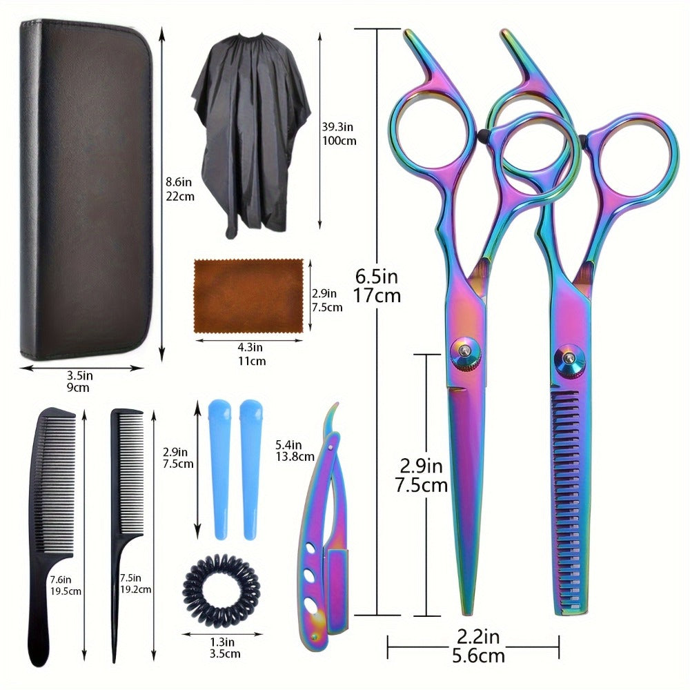 Professional Hair Scissors Set 16pcs 6.0 Inch – Thinning Shears Bangs Flat Cut Blending Salon Shears Diagonal Tail Design Hair Cutting Kit for Men Women Home Barber Gift