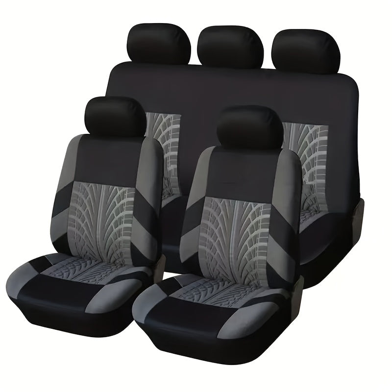 (Full Enclosure) 5-seat Fashion Tire Track Details Car Seat Covers, Suitable for Most 5-seat Models On The Market, Breathable Fabric.