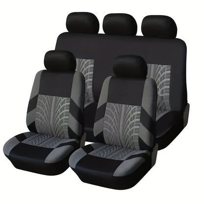 (Full Enclosure) 5-seat Fashion Tire Track Details Car Seat Covers, Suitable for Most 5-seat Models On The Market, Breathable Fabric.