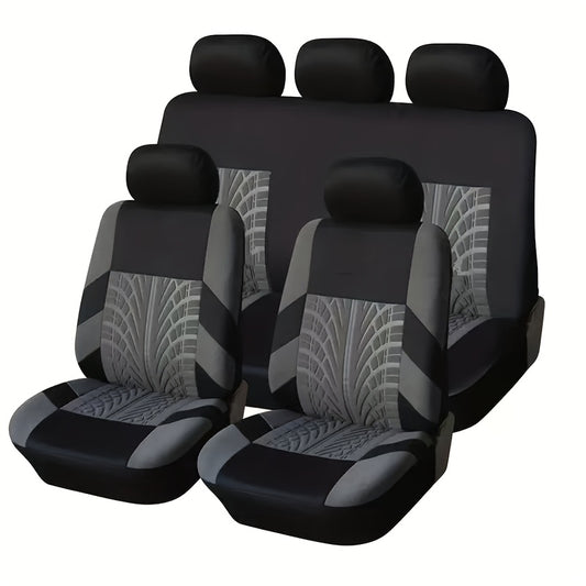 (Full Enclosure) 5-seat Fashion Tire Track Details Car Seat Covers, Suitable for Most 5-seat Models On The Market, Breathable Fabric.