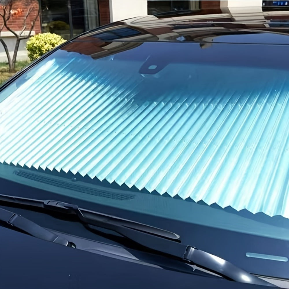 Retractable Windshield Visor Aluminum Automatic Foldable Car Sun Shade UV Protection Thermal Blind Easy Attach Front Window Sunshade Heat Blocker Car Interior Accessory