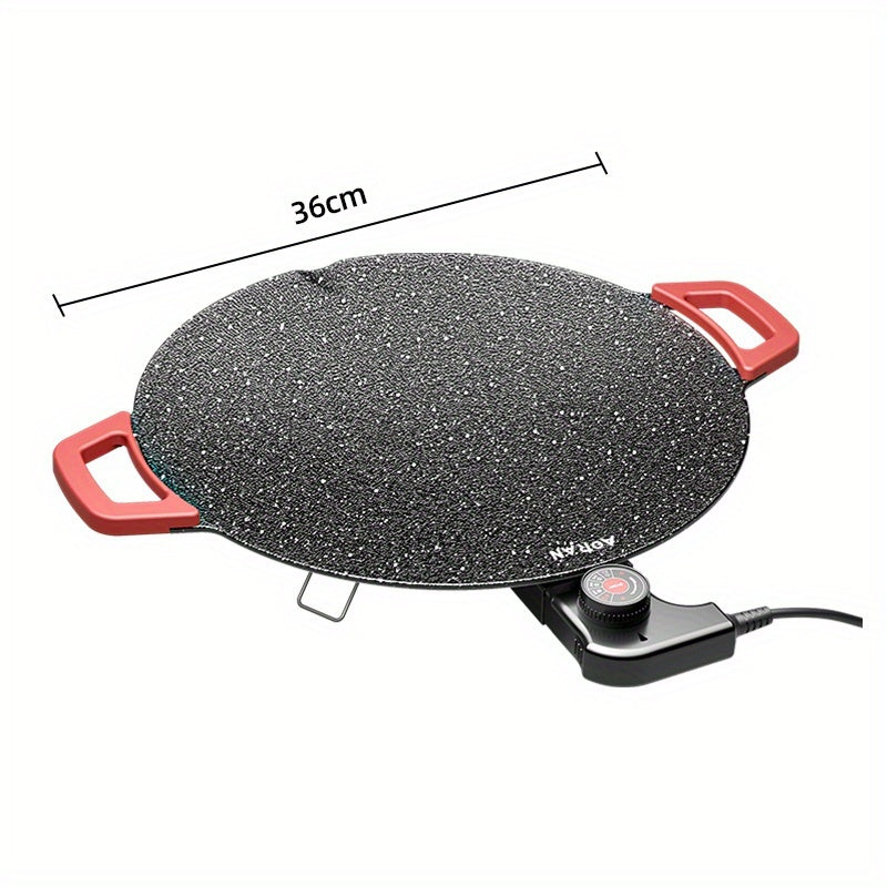 Korean BBQ Grill Pan – Round Non-Stick Multi-Functional Electric Grill Pan with Red Handle & Adjustable Settings, Home & Outdoor BBQ Pot for Family Gatherings, Available in 14.17" & 15.75"