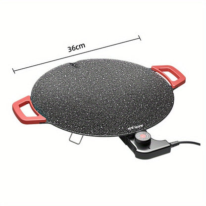 Korean BBQ Grill Pan – Round Non-Stick Multi-Functional Electric Grill Pan with Red Handle & Adjustable Settings, Home & Outdoor BBQ Pot for Family Gatherings, Available in 14.17" & 15.75"