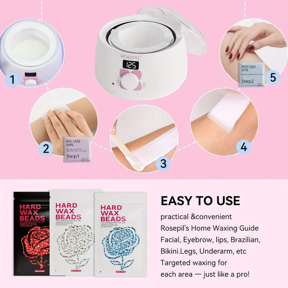 Wax Hair Removal Kit Digital Wax Pot with 6 Wax Bead Packets — Smart Temperature Control Salon-Grade Waxing Set for Body Bikini Face Legs Underarms, At-Home Waxing for Women & Men, Purple & White
