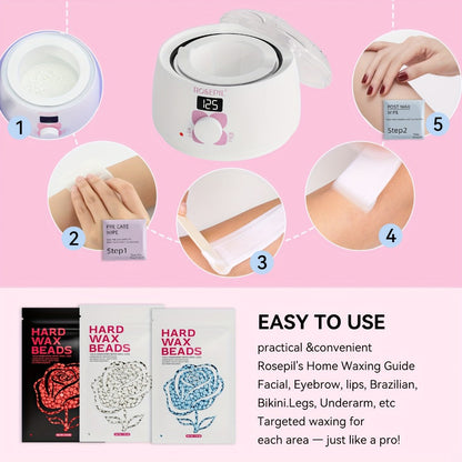 Wax Hair Removal Kit Digital Wax Pot with 6 Wax Bead Packets — Smart Temperature Control Salon-Grade Waxing Set for Body Bikini Face Legs Underarms, At-Home Waxing for Women & Men, Purple & White
