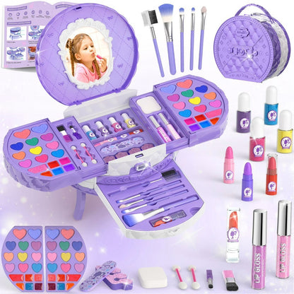 Kids Washable Makeup Kit for Girls – Non-Toxic Safe Princess Dress Up Play Set with Real Cosmetics, Purple, Birthday Christmas Gift for Girls Ages 3+