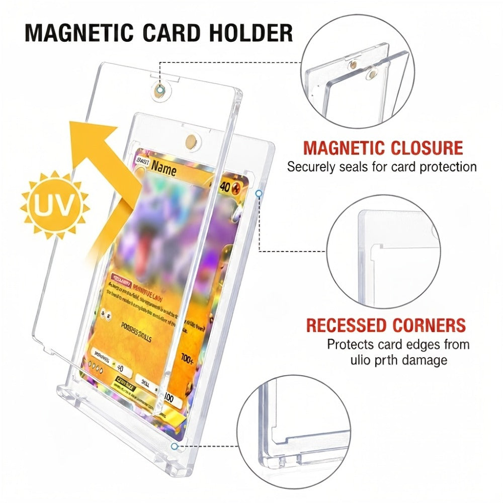 Magnetic Card Holder 35pt Bulk Pack 25/50/100pcs – Slim One-Touch UV Protection Hard Plastic Trading Card Magnet Case for Baseball, Football, Pokemon & Sports Cards