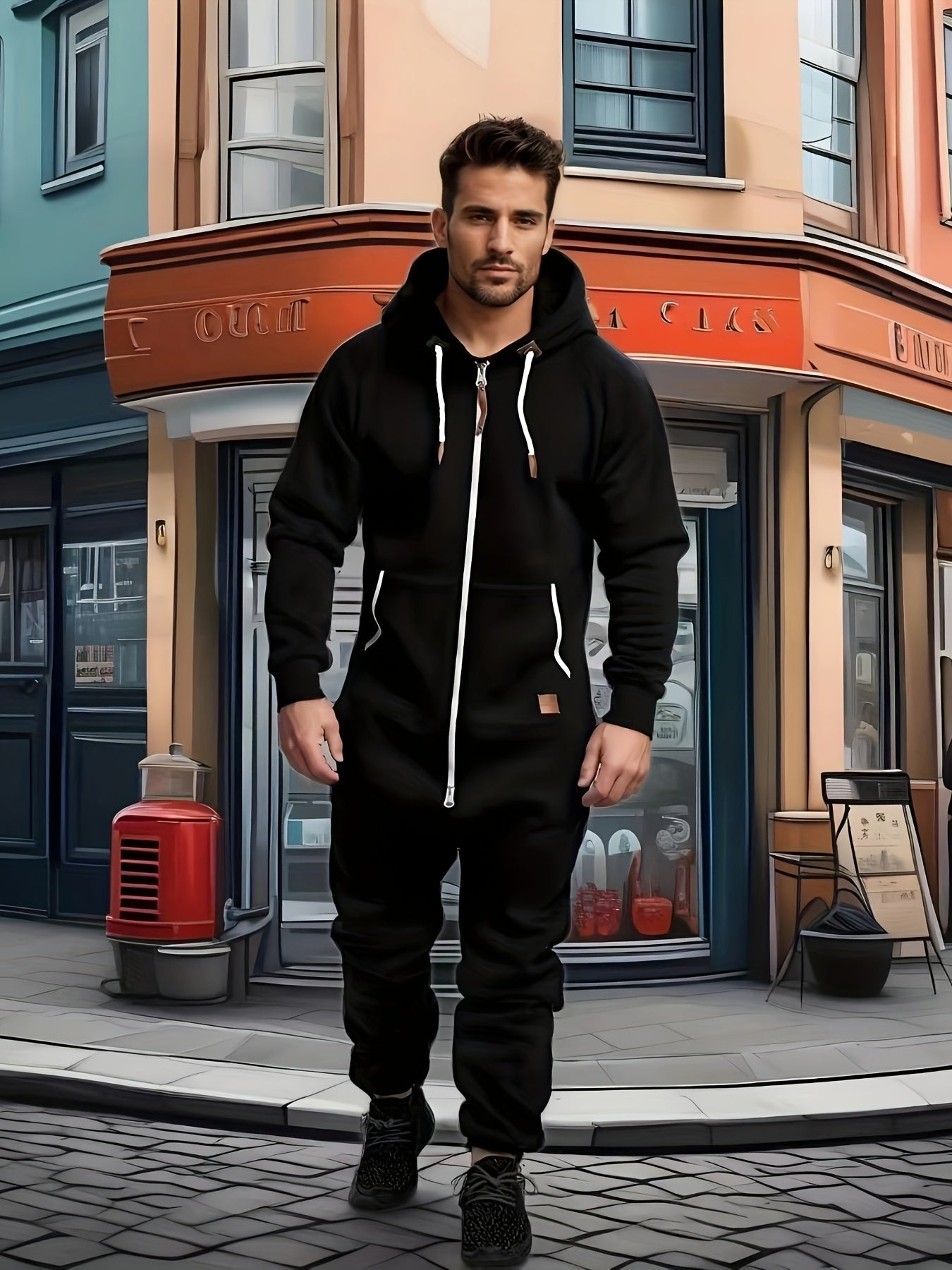 Men's Hooded Coveralls - Full-Zip One-Piece Design Style 3013