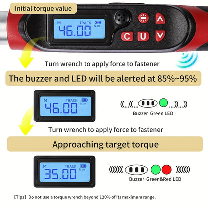 Digital Torque Wrench - 1/2" & 3/8" Drive, ±1% Accuracy, LED & Buzzer Alert, 4 Units, 500 Data Sets, Preset P1-P8, Chrome Vanadium Steel for Auto, Bike & Motorcycle