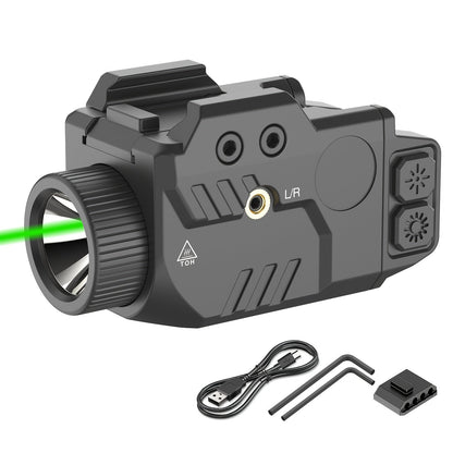 Handgun Light & Laser Combo - 750 Lumen Rechargeable Pistol Flashlight with Red/Green/Blue Laser Sight, Strobe Function, Picatinny Rail Mount for Tactical & Home Defense