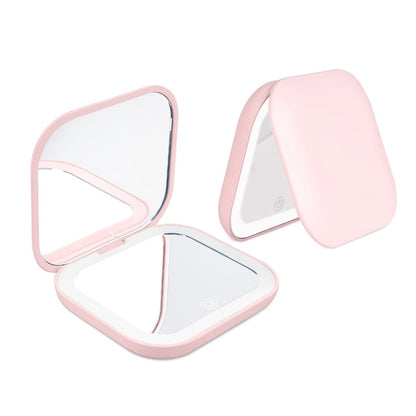 Cute Animal LED Makeup Mirror Foldable Double-Sided 3 Brightness Settings - USB Rechargeable Lighted Handheld Mirror Portable Travel Vanity Mirror for Girls Women Teen Gift