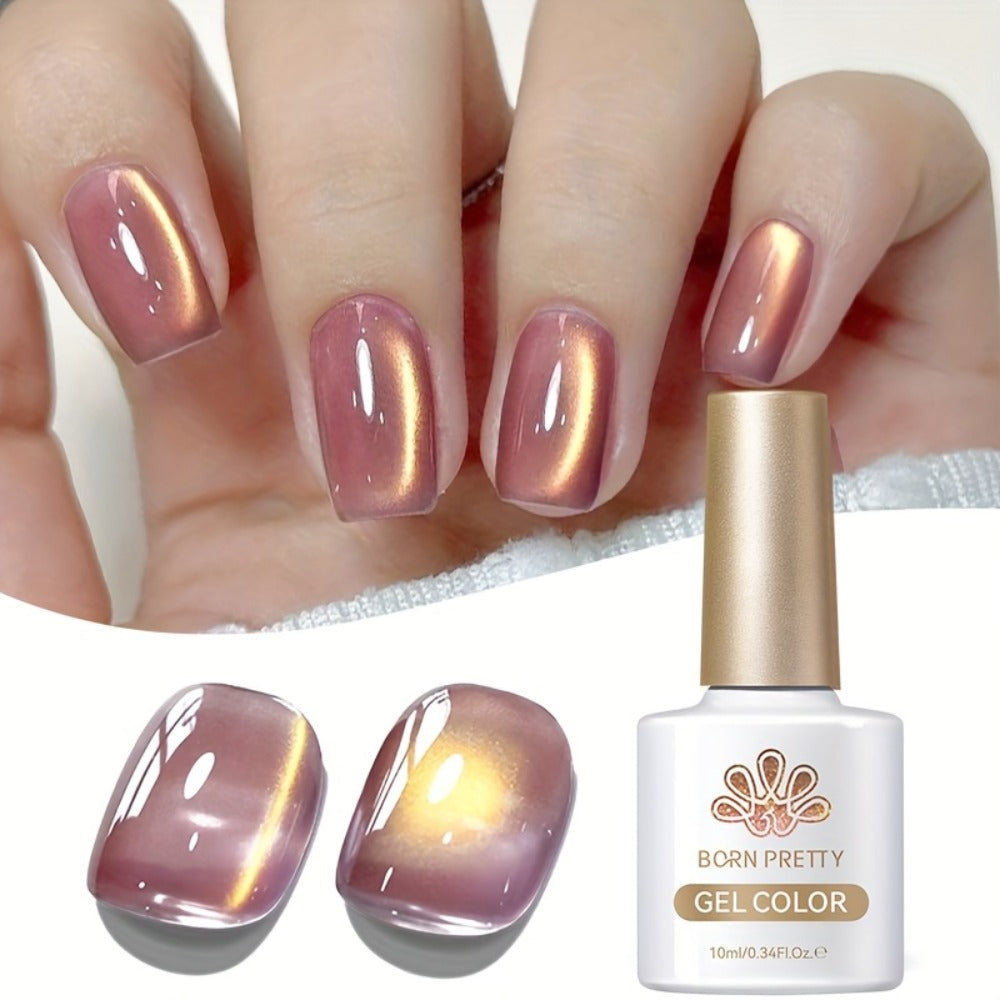 Cat Eye Magnetic Gel Nail Polish Set BORN PRETTY Nude Golden Glitter 2 Colors Ultra Shine Semi-Permanent UV LED Soak Off Long Lasting 30 Days 0.34oz Each for Women Nail Art