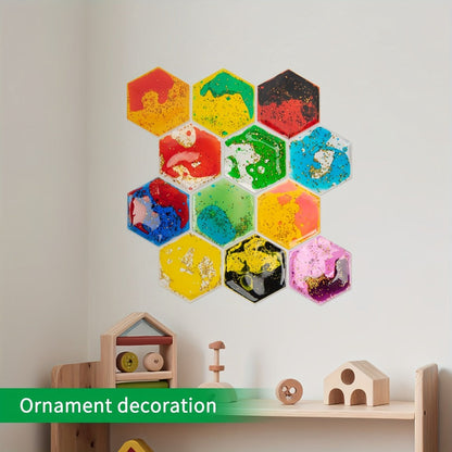 Liquid Tiles Vinyl Flexible Wall Stickers 12-Pack – Geometric Sensory Tiles for Wall & Floor Decor, Stress Relief Fidget Tiles, Square & Hexagon Shapes, 5.9 x 5.9 Inches Each