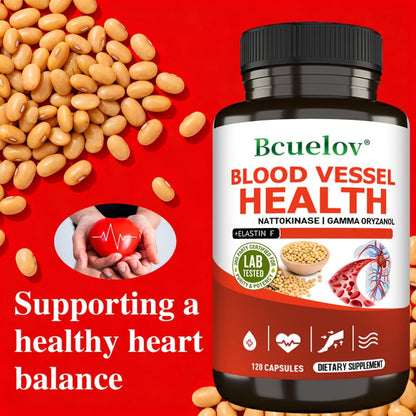 Nattokinase Supplement 120 or 240 Capsules — Gamma-Oryzanol Cardiovascular Formula for Heart Health, Brain Circulation & Cholesterol Balance | Natural Enzyme Capsules for Women & Men