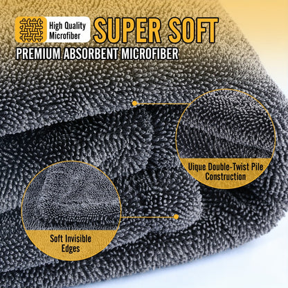 1500GSM Edgeless Car Drying Towel 24"x36" – 70/30 Twisted Loop Microfiber for Cars, Trucks & SUVs, Streak-Free