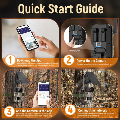 4G LTE Cellular Trail Camera with Solar Panel – 4K Wildlife Monitoring Camera, PIR Motion Sensor, Infrared Night Vision, Two-Way Voice, Remote Access, No WiFi Required, for Hunting & Security (Camo/Brown)