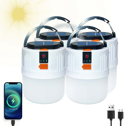 Portable Solar Lantern 4-Pack – LED Camping Lantern Rechargeable, 1200mAh Solar Panel & USB Charging, 3 Lighting Modes, Lightweight Tent Light for Power Outage, Emergency, Hurricane & Car Repair