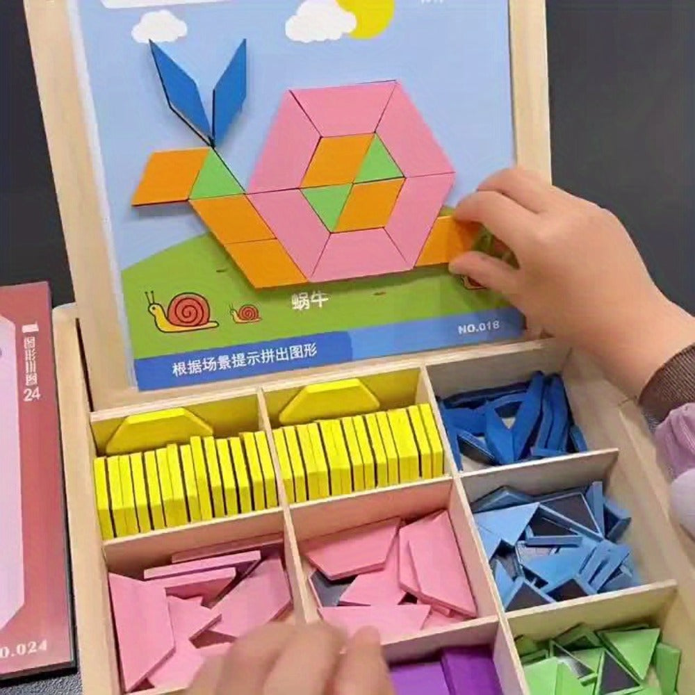 Magnetic Wooden Puzzle Blocks 128 180 220 Piece Set – Geometric Figures Cognitive Learning STEM Toy for Kids, Creative Jigsaw Building Gift for Toddlers & Children