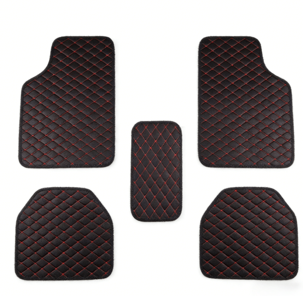 Luxury PU Leather Car Floor Mats 4-Piece & 5-Piece Set – Universal Non-Slip Wear-Resistant Full Coverage Front & Rear Row Auto Floor Mat for Most Vehicle Models (Red / Beige / Brown)