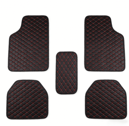 Luxury PU Leather Car Floor Mats 4-Piece & 5-Piece Set – Universal Non-Slip Wear-Resistant Full Coverage Front & Rear Row Auto Floor Mat for Most Vehicle Models (Red / Beige / Brown)
