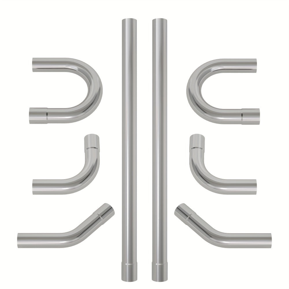2.5 Inch Exhaust Pipe Kit Mandrel Bend - 8pcs Universal Mild Steel 16 Gauge Tubing with 90° 45° U-Bend & Straight Pipes for Custom Exhaust Fabrication