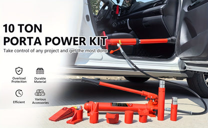 Porta Power Hydraulic Jack Kit 4 / 10 / 20 Ton, High Carbon Steel Body Repair Ram Set for Pulling Pushing Lifting Bending Straightening, Auto Overload Protection, Cars Trucks Farm Equipment, with Case