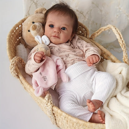 Bathable Reborn Baby Doll 19 Inch Full Silicone Vinyl 3D Painted Light Beige Skin Poseable Limbs Hand-Tied Hair Newborn Gift Set Pacifier Bottle Certificate for Kids Collectors