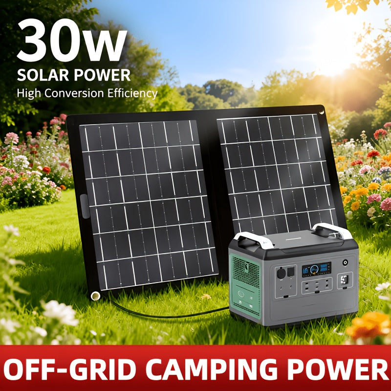 30W Portable Solar Charging Panel, 2-in-1 Folding Design, with USB Charging Port, High Efficiency, Plug-and-Play Solar Panel for Phones, Tablets & Action Cameras, Lightweight Outdoor Emergency Power Supply for Camping, Travel, RVs & Boats