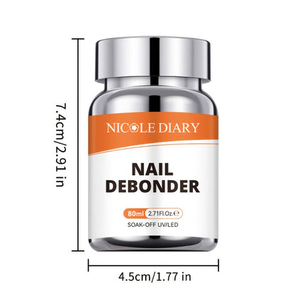 Press On Nail Debonder Remover 80ml — Fast 3-5 Second Soak-Off Liquid for False Tips, Rhinestone Glue Remover, No Damage Easy Dissolve, Professional Nail Care Tool for Women Home Salon
