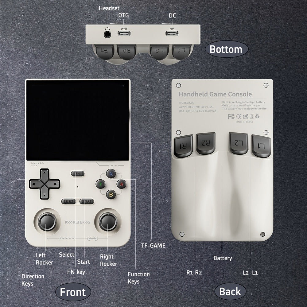 Portable Handheld Game Console Open Source 3.5 Inch IPS Screen 64GB TF Card Pre-Installed Emulator Ultra Long Battery OTG – Retro Gaming Handheld for Kids & Adults