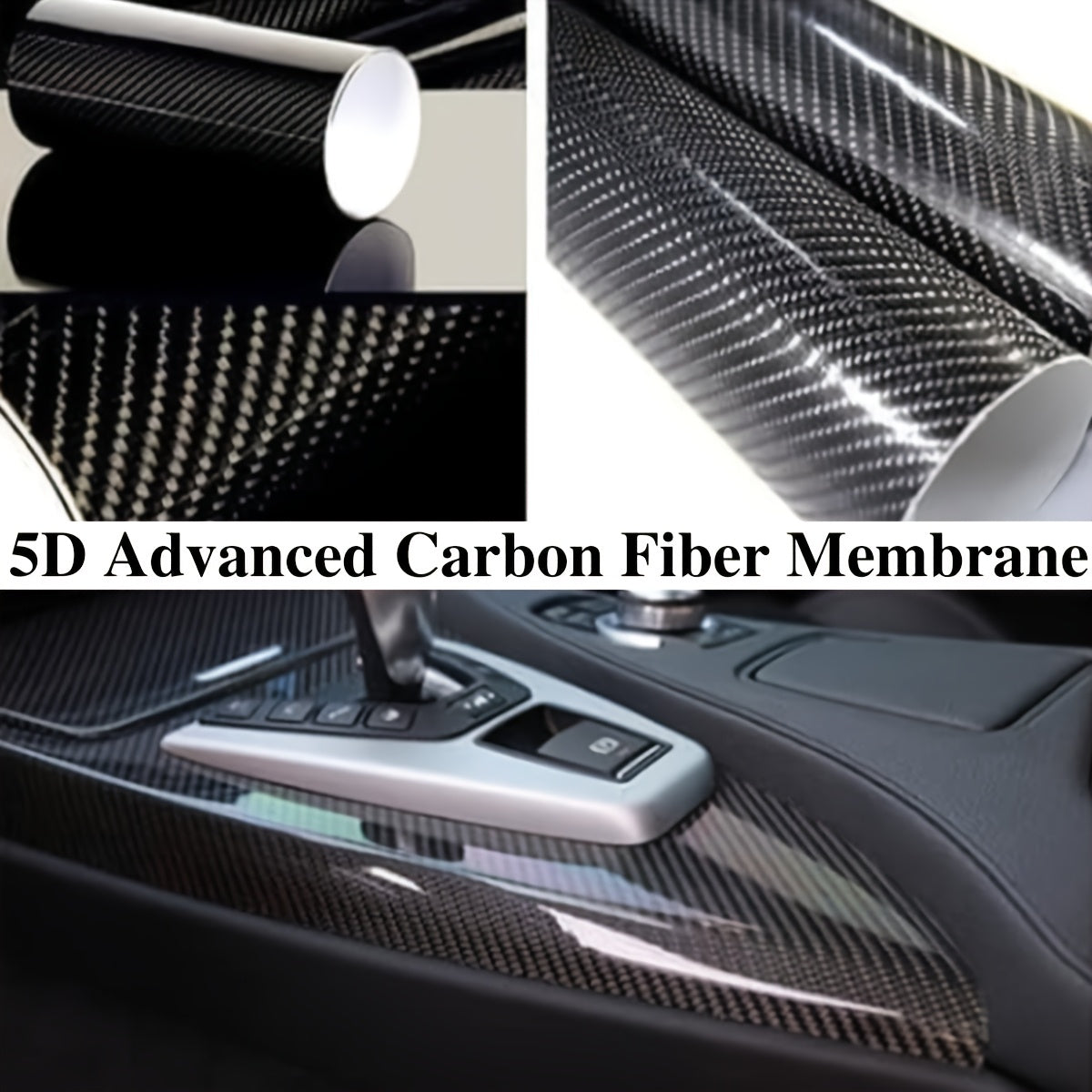 5D Carbon Fiber Texture Vinyl Wrap - Self-Adhesive Car Décor Film, UV Protection, Scratch-Resistant, Suitable for Home, Office, Electronics