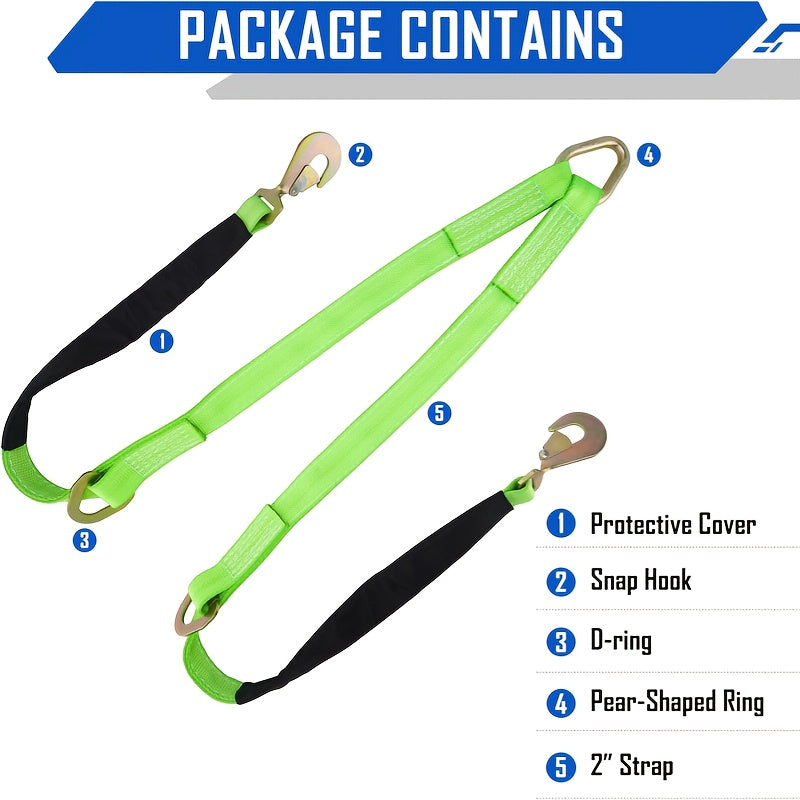 2pcs/set Mytee Products V-Bridle Strap 2" X 6' W/Snap Hooks W/Cordura Sleeve And Axle V-Bridle Strap 2" X 4' W/Snap Hooks/Cordura Sleeve And Axle Strap, D Ring Middle, Heavy-Duty Tow Straps for UTV ATV Truck Car Tractor SUV