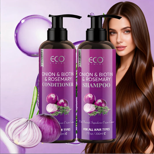 Shampoo and Conditioner Set Biotin & Rosemary with Onion Extract & Jojoba Oil — Hydrating Oil Control Hair Care for Dry Damaged Hair & Scalp Health 6.76oz 2-Pack Women Men All Hair Types