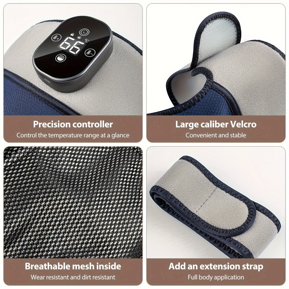 Electric Heated Knee Massager 3-in-1, Vibrating Heating Pad for Knee Shoulder Elbow, 5 Temperature Settings 45-65°C, 3-Speed Massage, Wireless Wearable Pain Relief Wrap