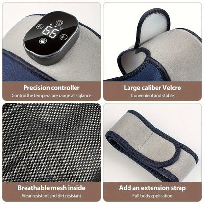 Electric Heated Knee Massager 3-in-1, Vibrating Heating Pad for Knee Shoulder Elbow, 5 Temperature Settings 45-65°C, 3-Speed Massage, Wireless Wearable Pain Relief Wrap