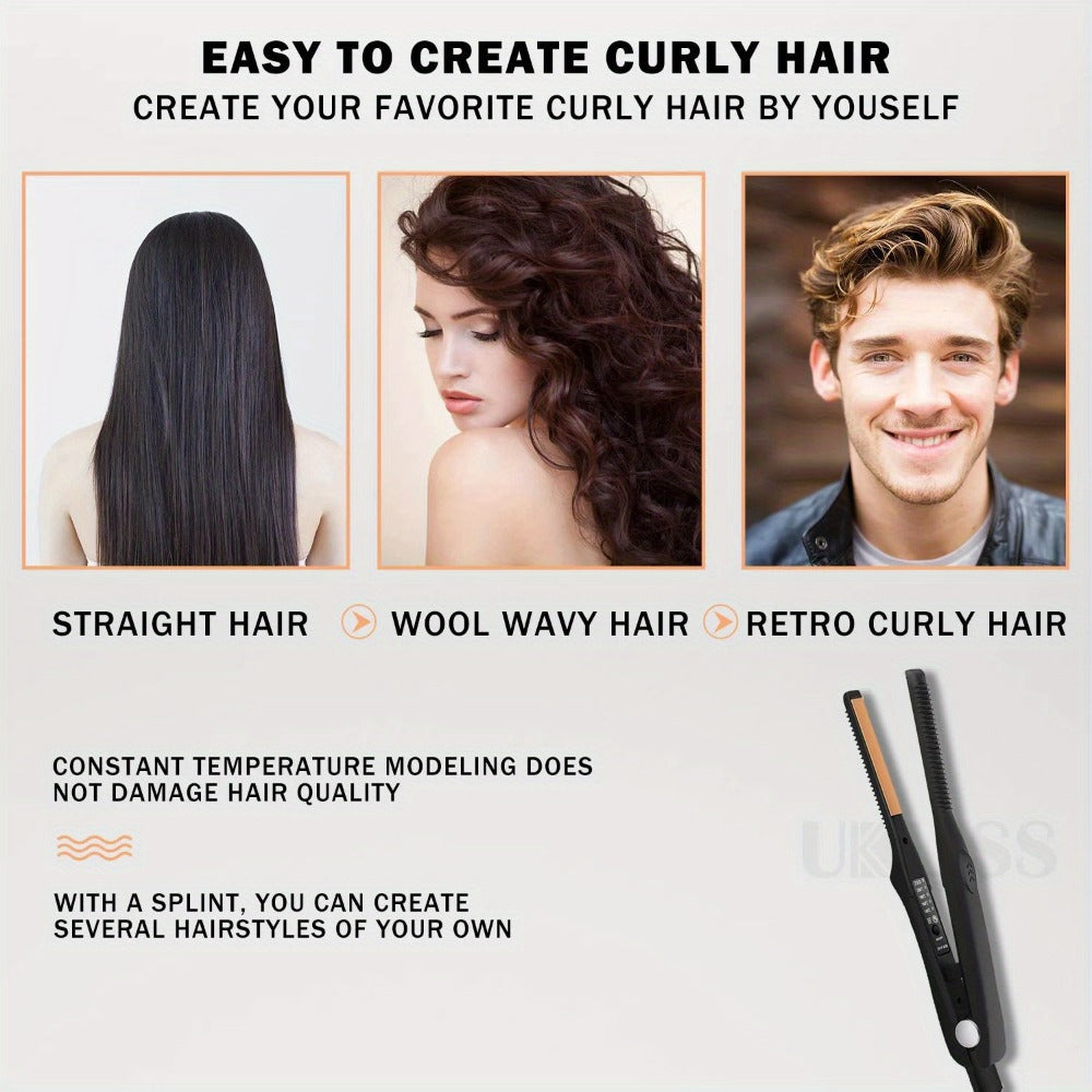 Root Crimper & Hair Straightener Curling Iron 2-in-1 with 4-Mode Adjustable Temp, Fast Heat-Up Wavy Hair Crimper Flat Iron for Women — Professional Salon & Home Travel Styling Tool, Black