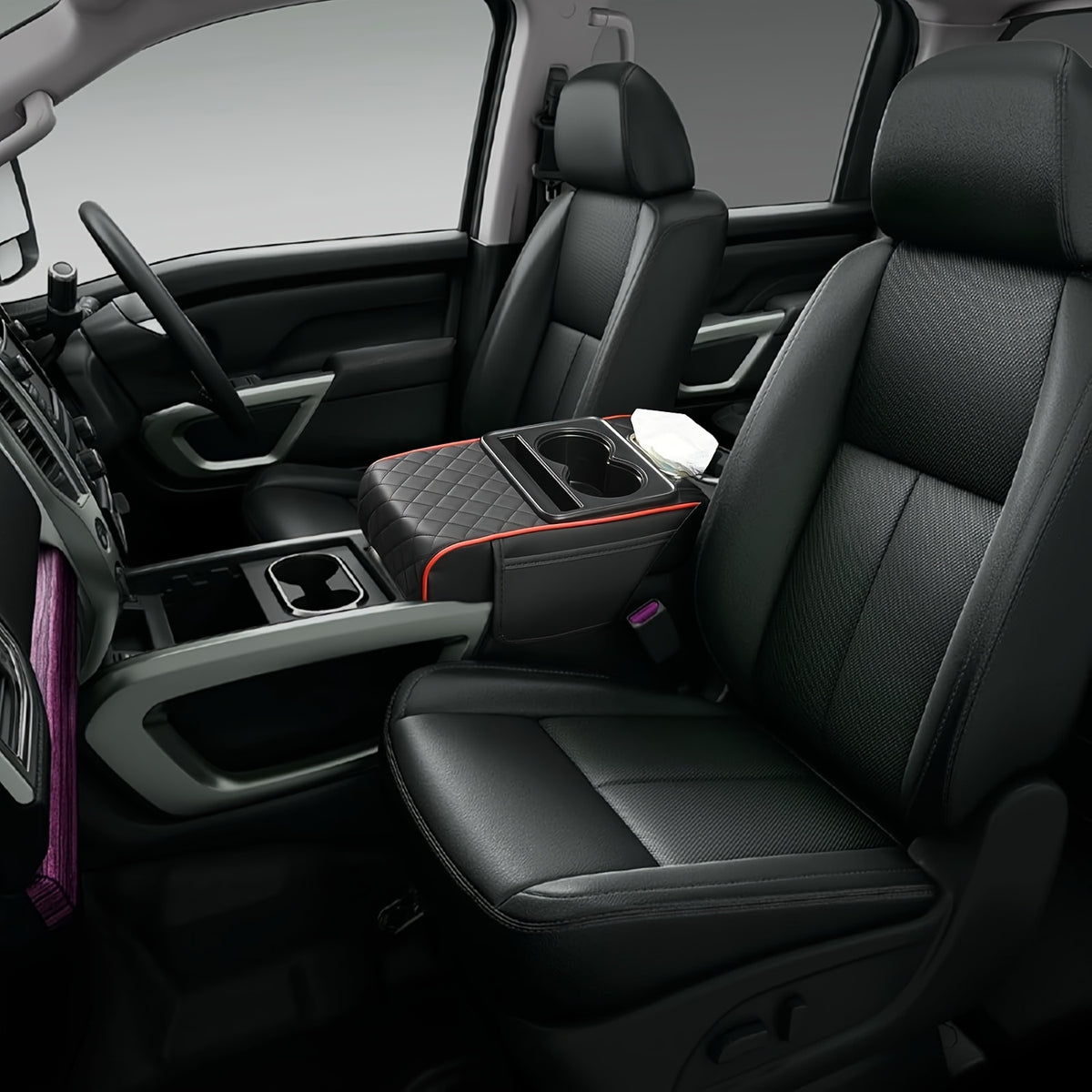 Universal Car Armrest Box Cover, PU Leather Center Console Mat with 2 Side Pockets + 2 Cup Holders + Multi-Functional Tissue Storage Space, Suitable for Phone/Water Bottle/Cards, Compatible with Most Car Models, Car Accessories, Women's Car