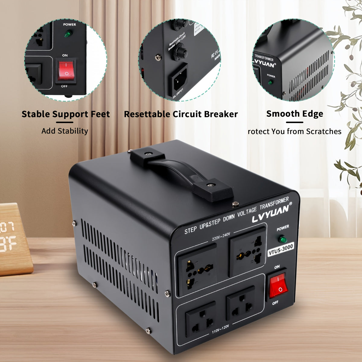 Boost/Buck, 3000VA/5000VA Peak Voltage Converter, 110V And 220V Voltage Converter With US Outlet, Universal Outlet, Circuit Breaker (needs To Be Connected To Electricity For Use), Without Battery