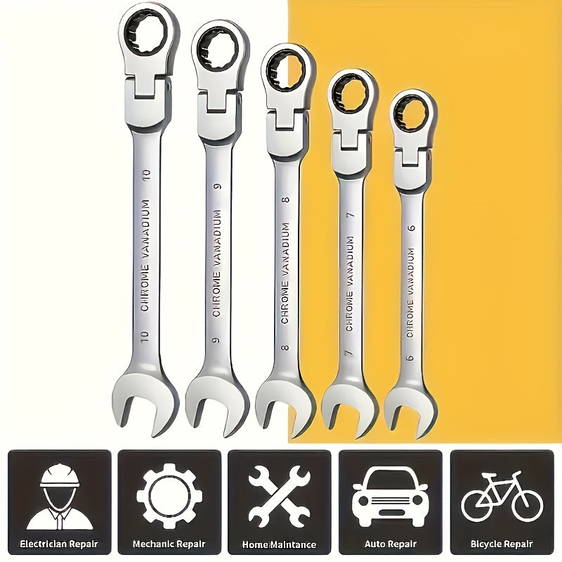 5pcs Adjustable Ratchet Wrench Set, Matched Set, Economical, Multi-functional, Metal Material, Suitable for Car, DIY, Home Maintenance, Two--one Wrench.