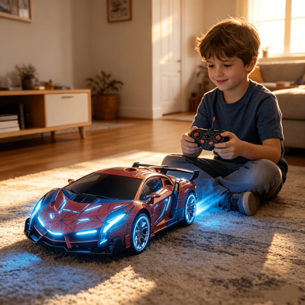 Spider Robot RC Car for Kids 1:18 with LED Lights – One-Button Transform Police Car Stunt Toy, 2.4GHz 45M Range 360° Drift Deformation Vehicle for Boys & Girls Ages 3 4 5 6, Birthday Christmas Gift