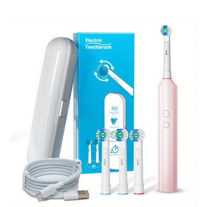 Sonic Electric Toothbrush with Smart Timer & 3 Cleaning Modes - IPX7 Waterproof, 4 Brush Heads, 600mAh USB Fast Charge, Round Tip Soft Bristles, Rechargeable Adult Toothbrush for Deep Clean