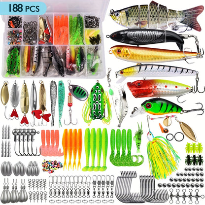 Fishing Lures Kit 78/106/188/361pcs Complete Freshwater Tackle Set with Spoon Lures Soft Plastic Worms Crankbaits Jig Hooks Tackle Box for Bass Trout Salmon Beginners and Experienced Anglers